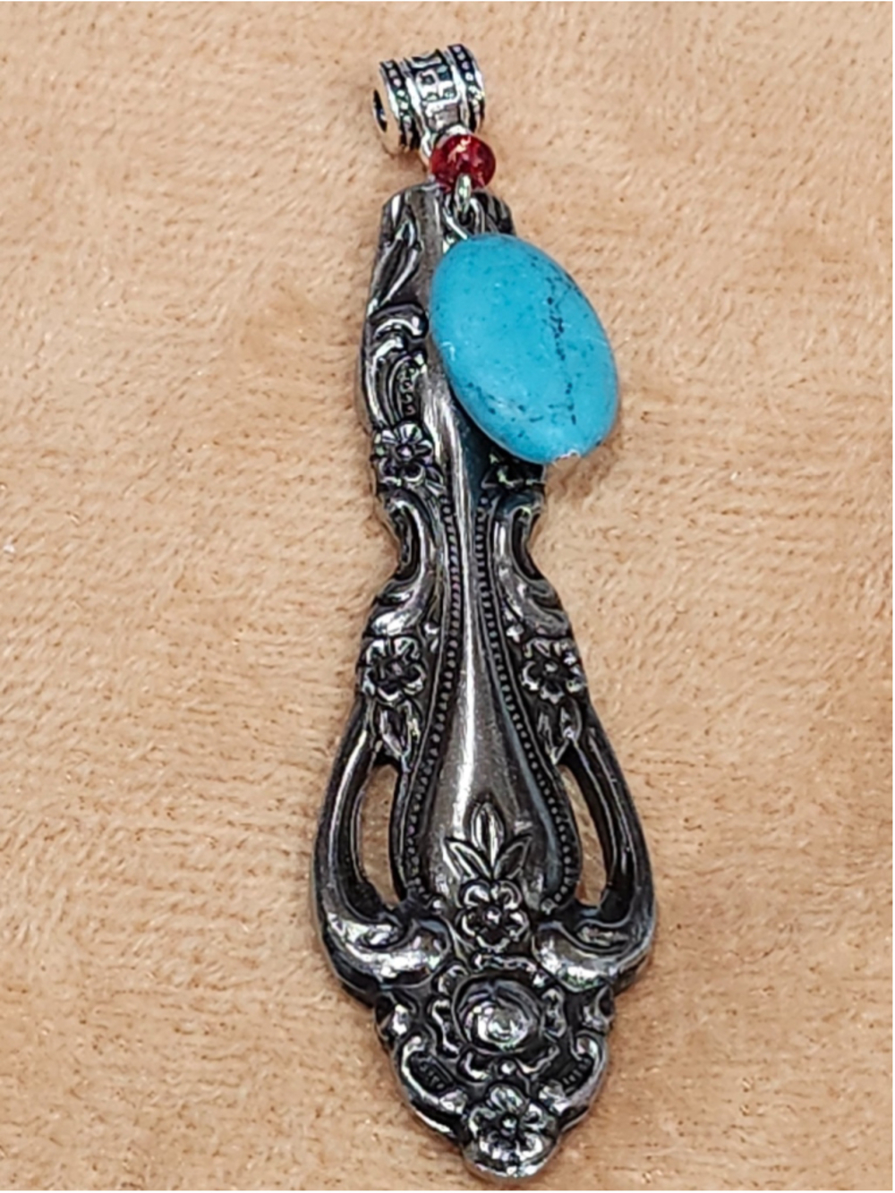 Handmade Turquoise Pendant Spoon Handle Pendant Silverwear Jewelry